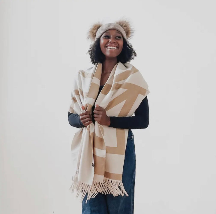 Camel/Cream Reversible Fringe Scarf
