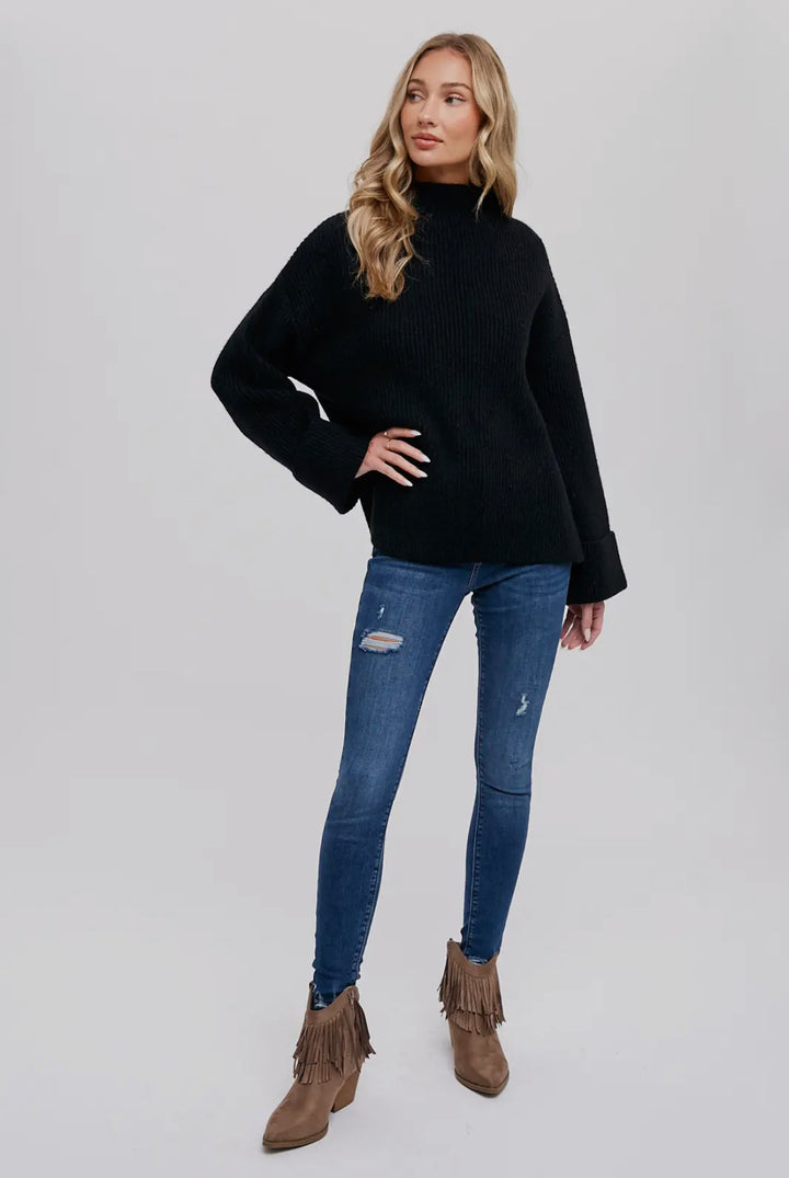 Black Funnel Neck Oversized Sweater