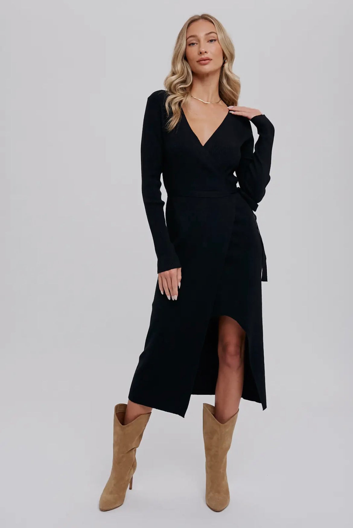 Black V-Neck Sweater Dress