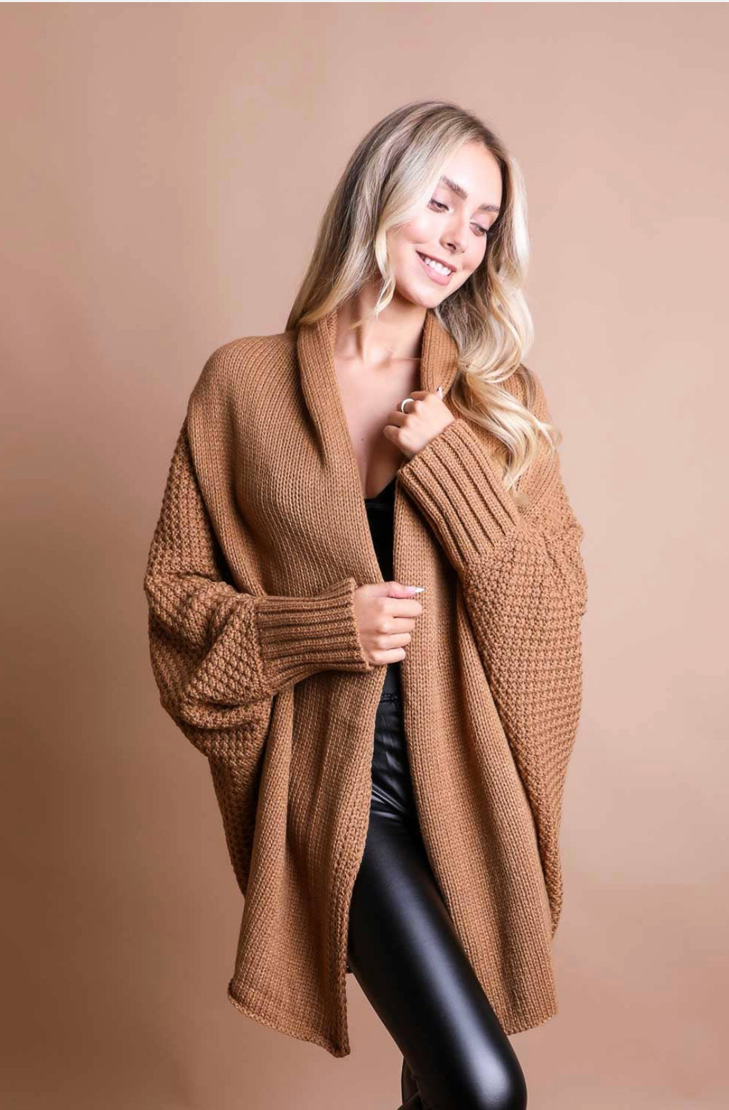 Camel Bat sleeve knit cardigan