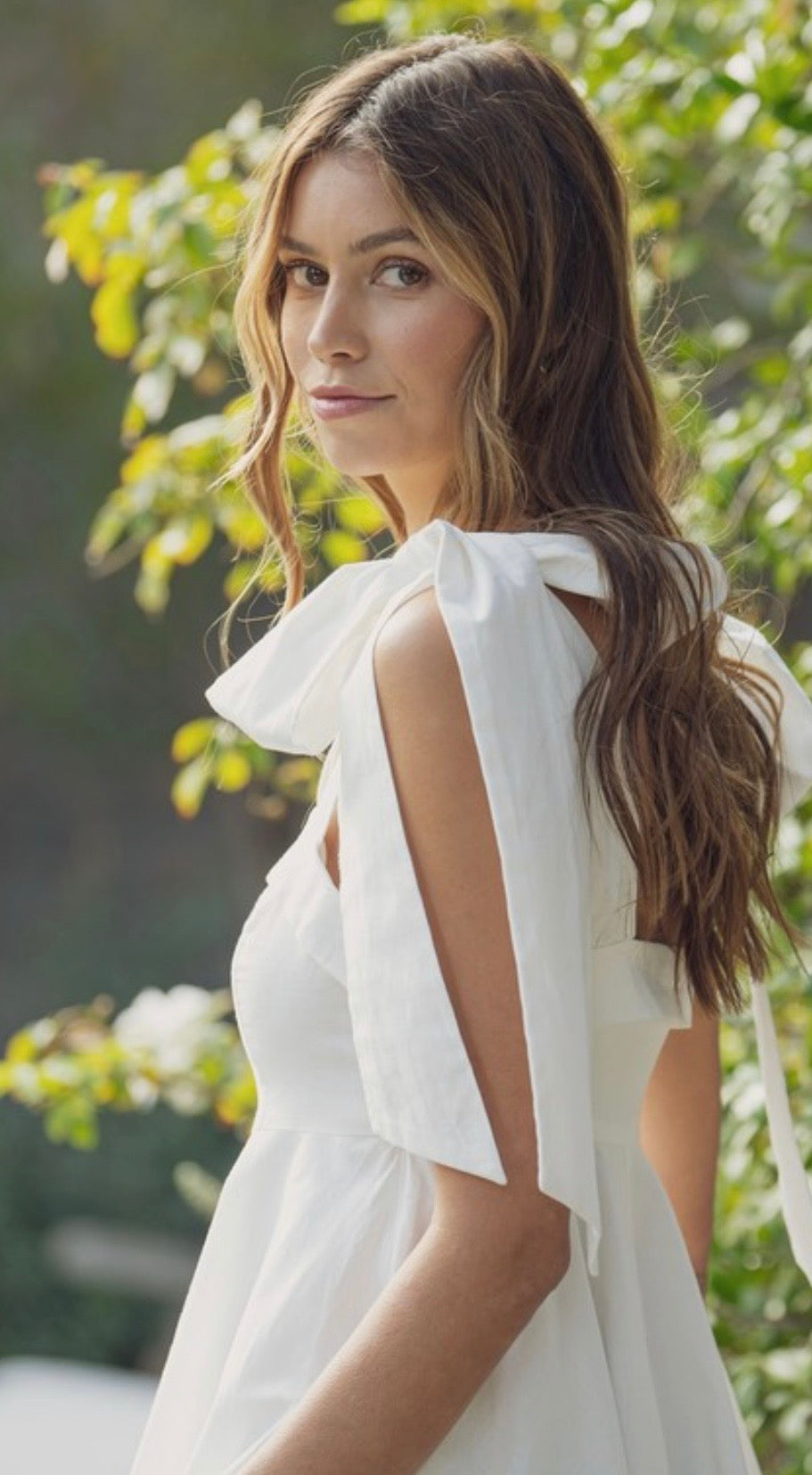 White Bow Tie Strap Dress