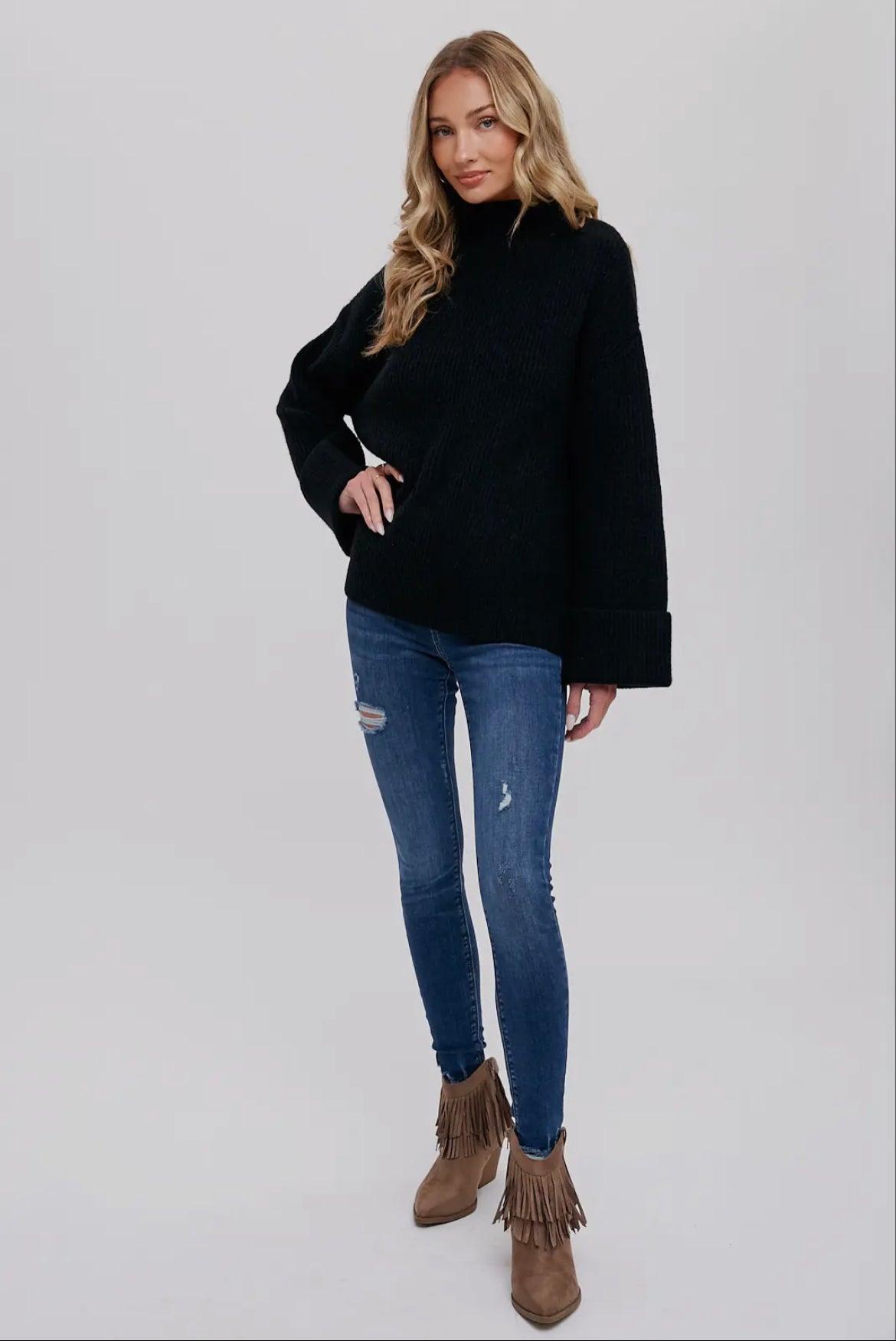 Black Funnel Neck Oversized Sweater