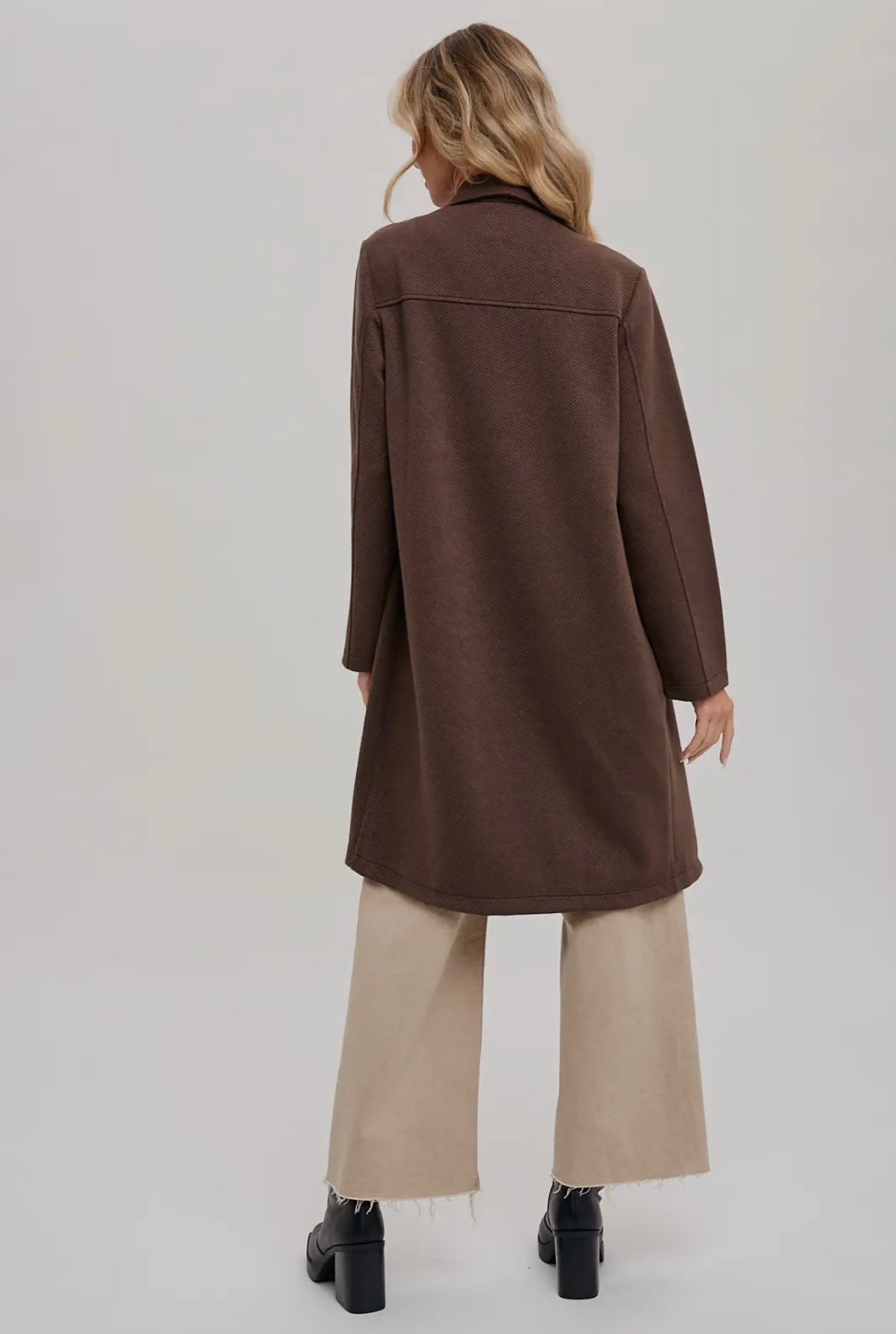 Espresso Draped Open Front Coat Jacket