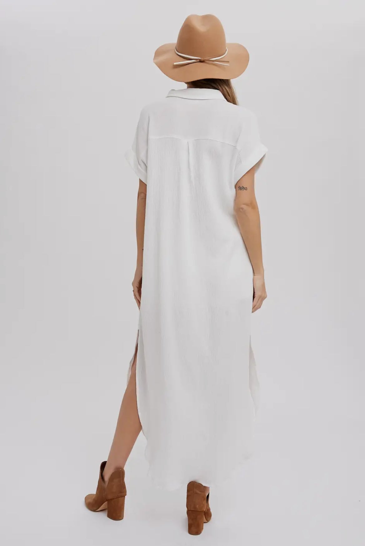 White Button Up Maxi Shirt Dress