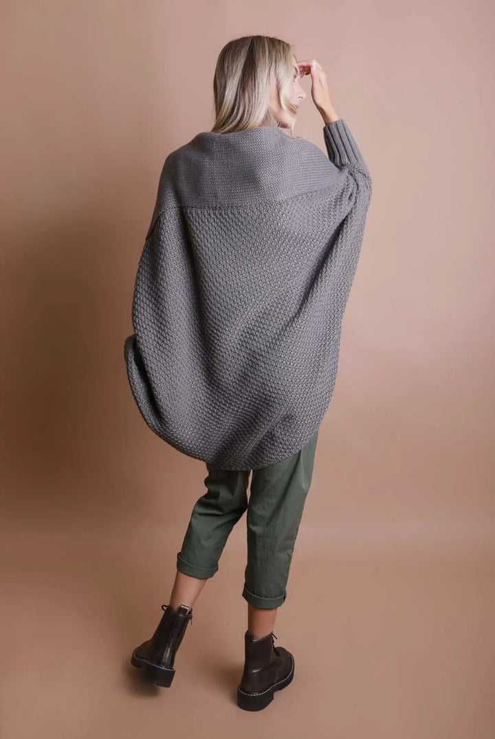 Gray Bat Sleeve Knit Cardigan