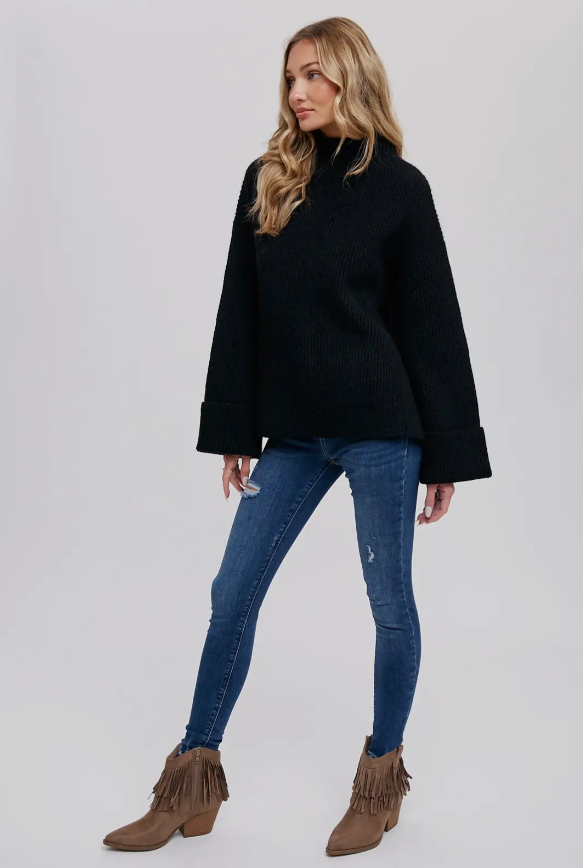 Black Funnel Neck Oversized Sweater