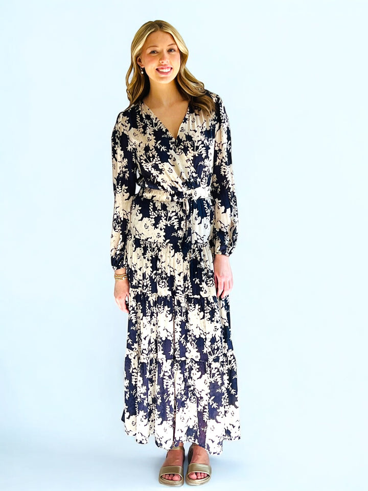 Deep Violet V-Neck Floral Maxi Dress