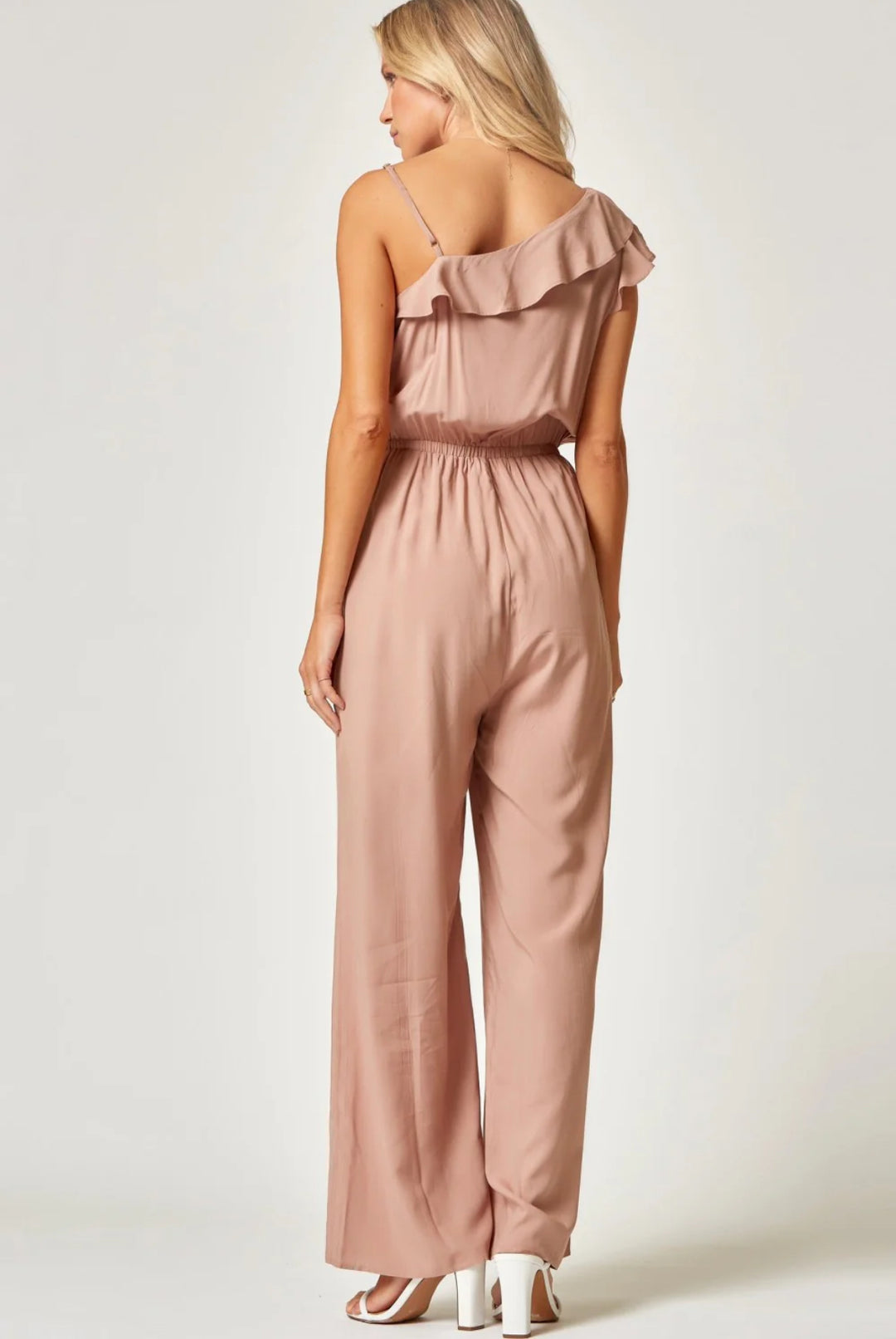 Mocha One Shoulder Ruffled Jumpsuit