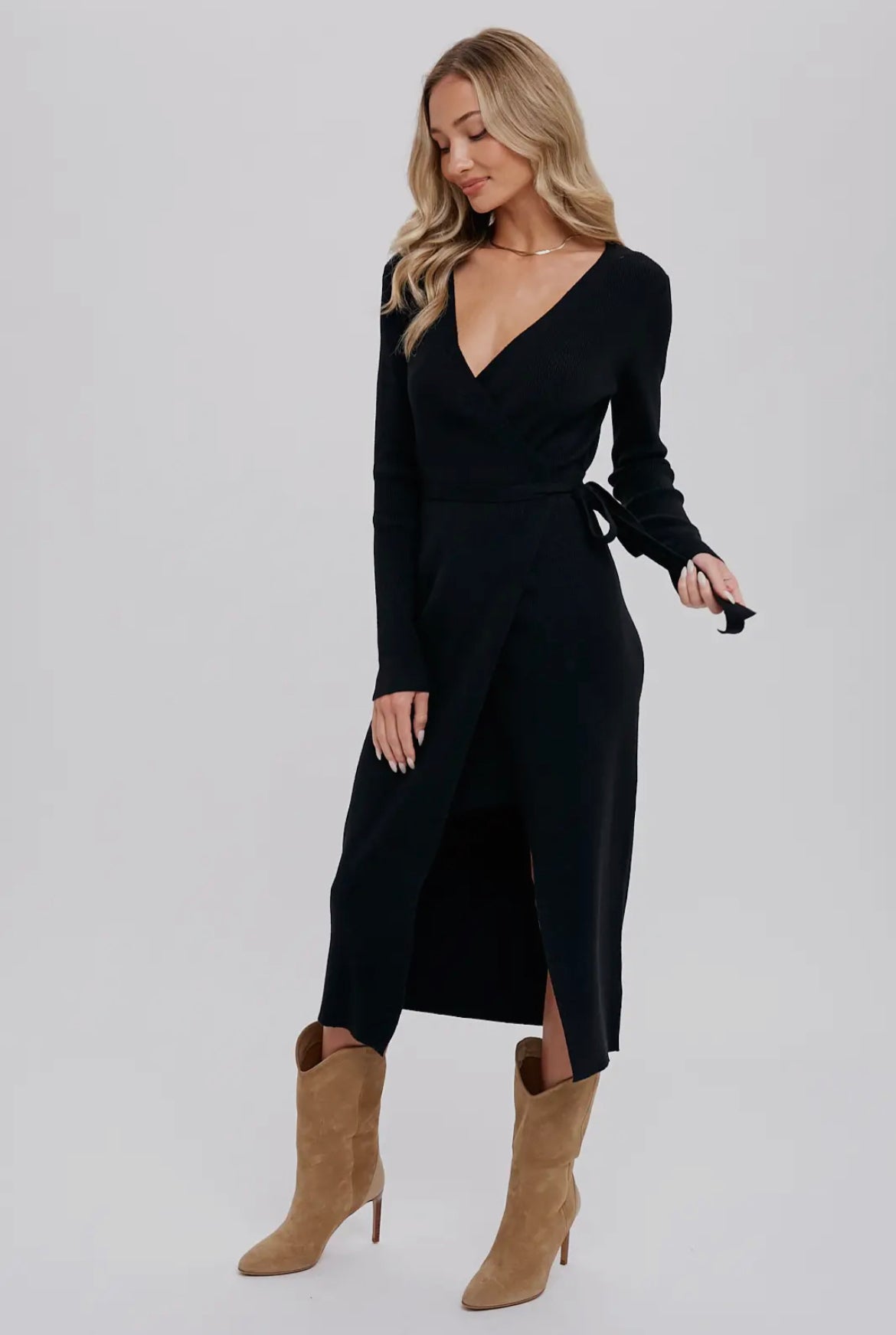 Black V-Neck Sweater Dress