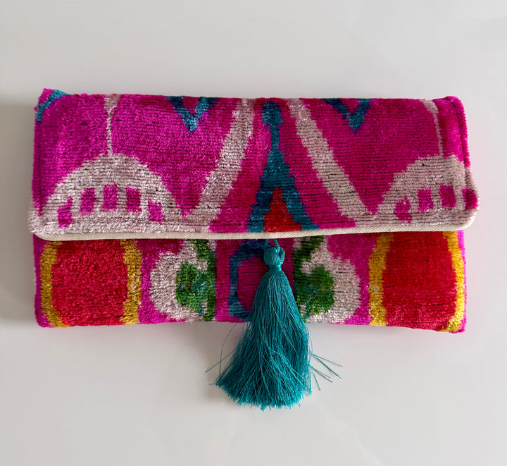 Polly Silk Velvet Ikat Clutch