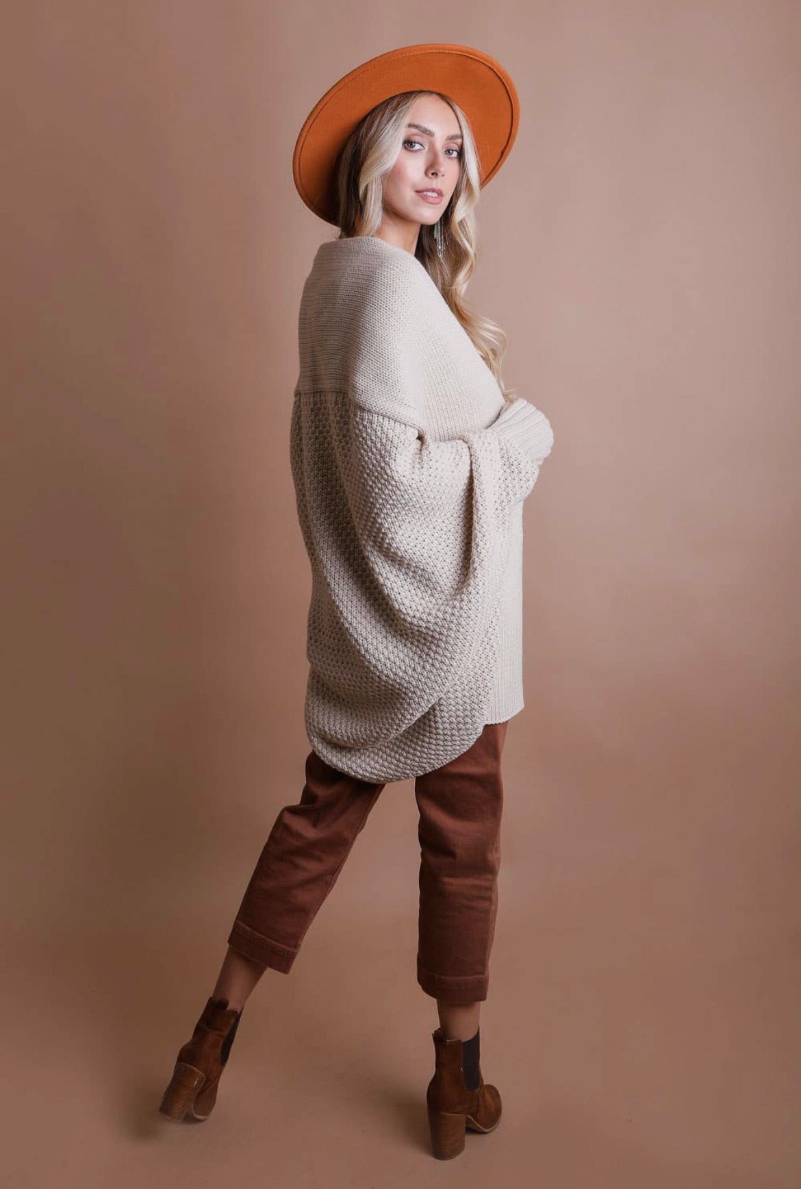 Camel Bat sleeve knit cardigan