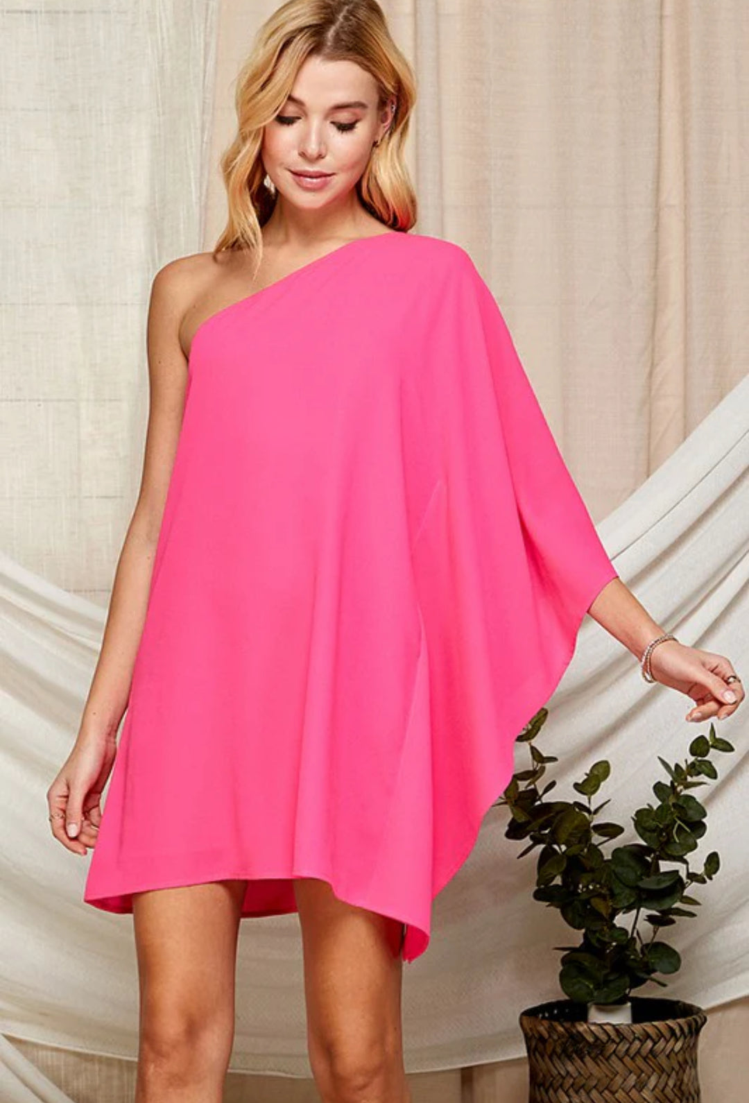 Hot Pink One Shoulder Dress