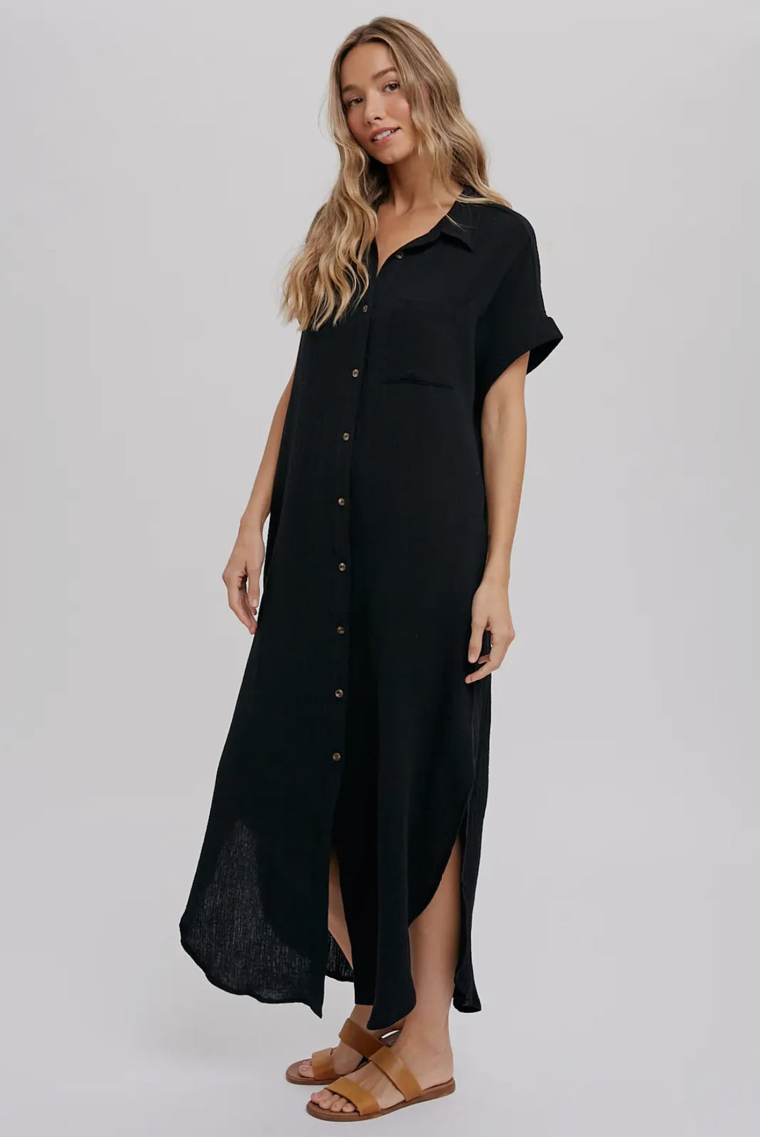 Black Button Up Maxi Shirt Dress