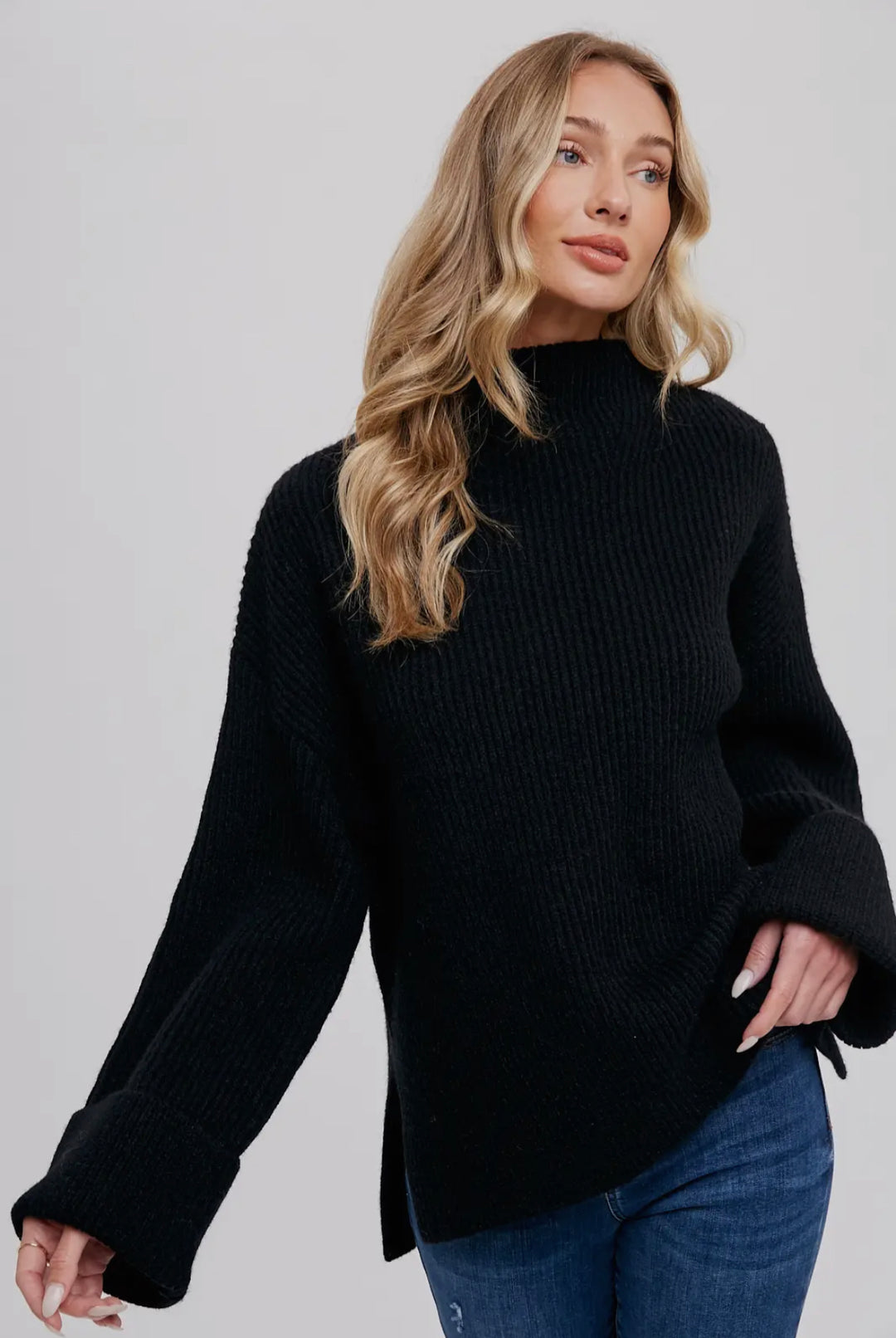 Black Funnel Neck Oversized Sweater