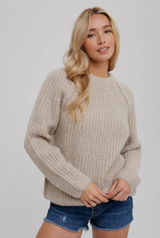 Oatmeal Chunky Raglan Sleeve Sweater