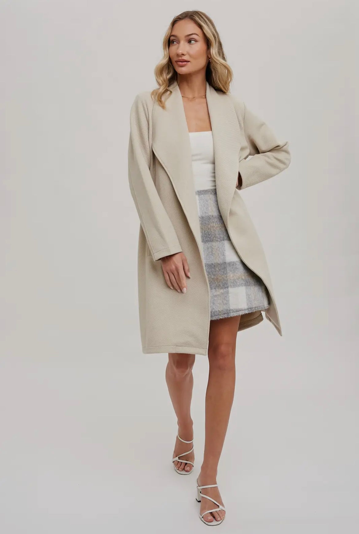 Oatmeal Draped Open Front Coat Jacket