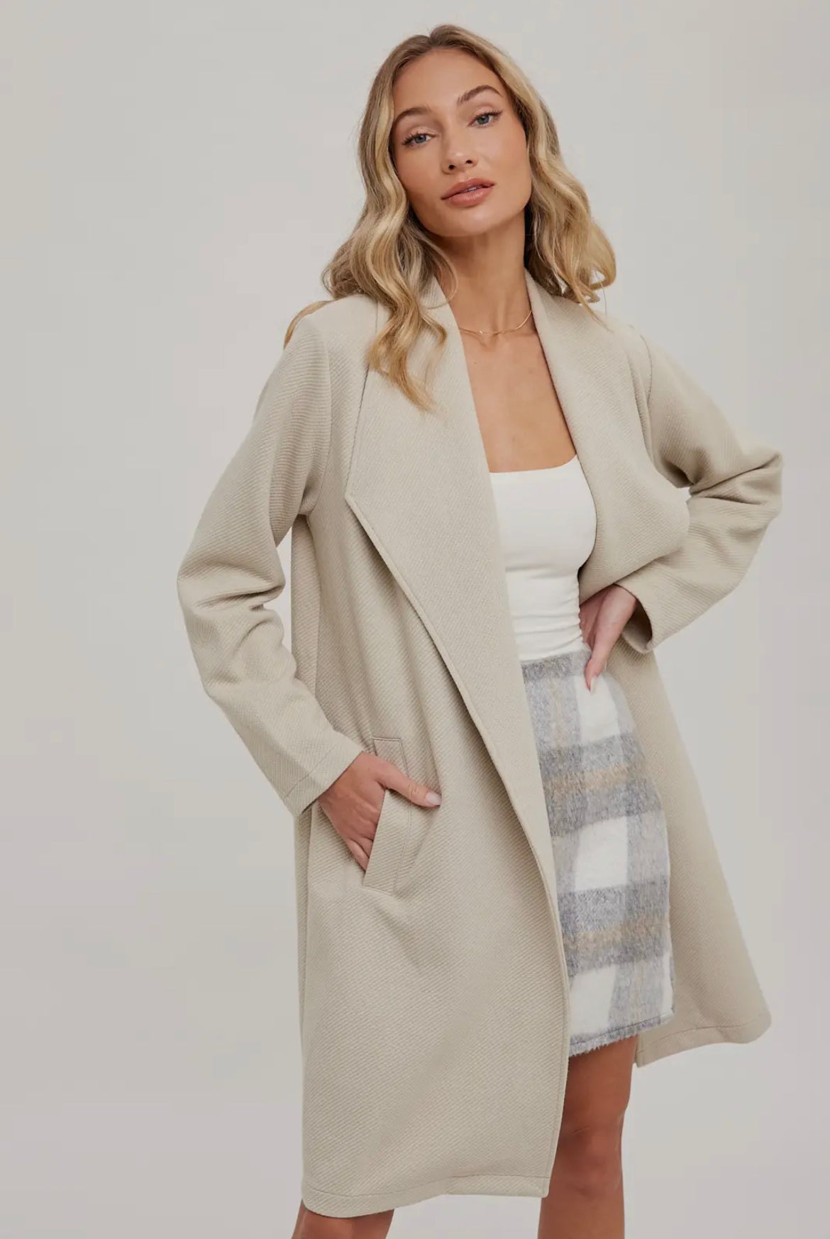 Oatmeal Draped Open Front Coat Jacket