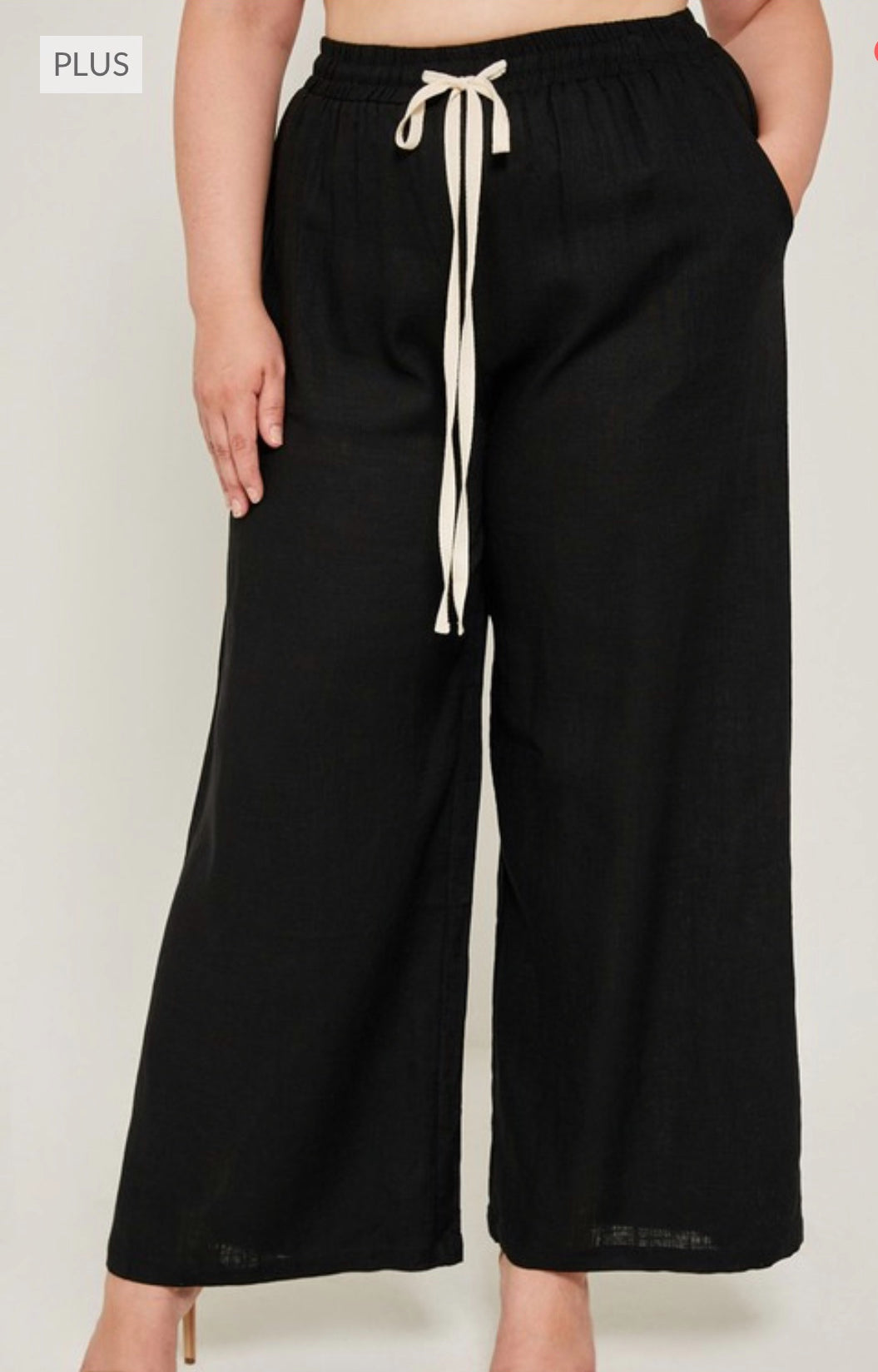 Plus Size Black Linen Drawstring Pants