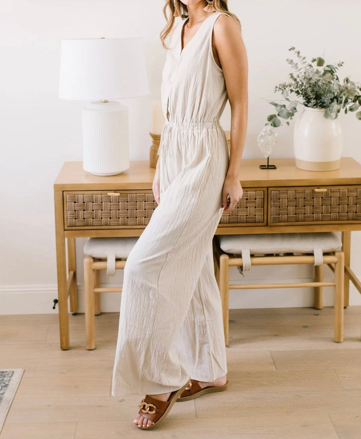 Oatmeal Button Down Jumpsuit