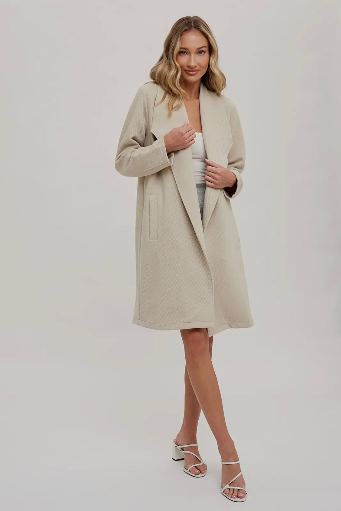 Oatmeal Draped Open Front Coat Jacket