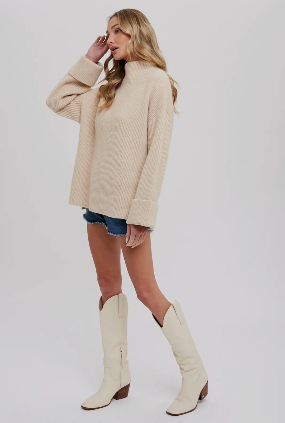 Oatmeal Funnel Neck Oversized Sweater