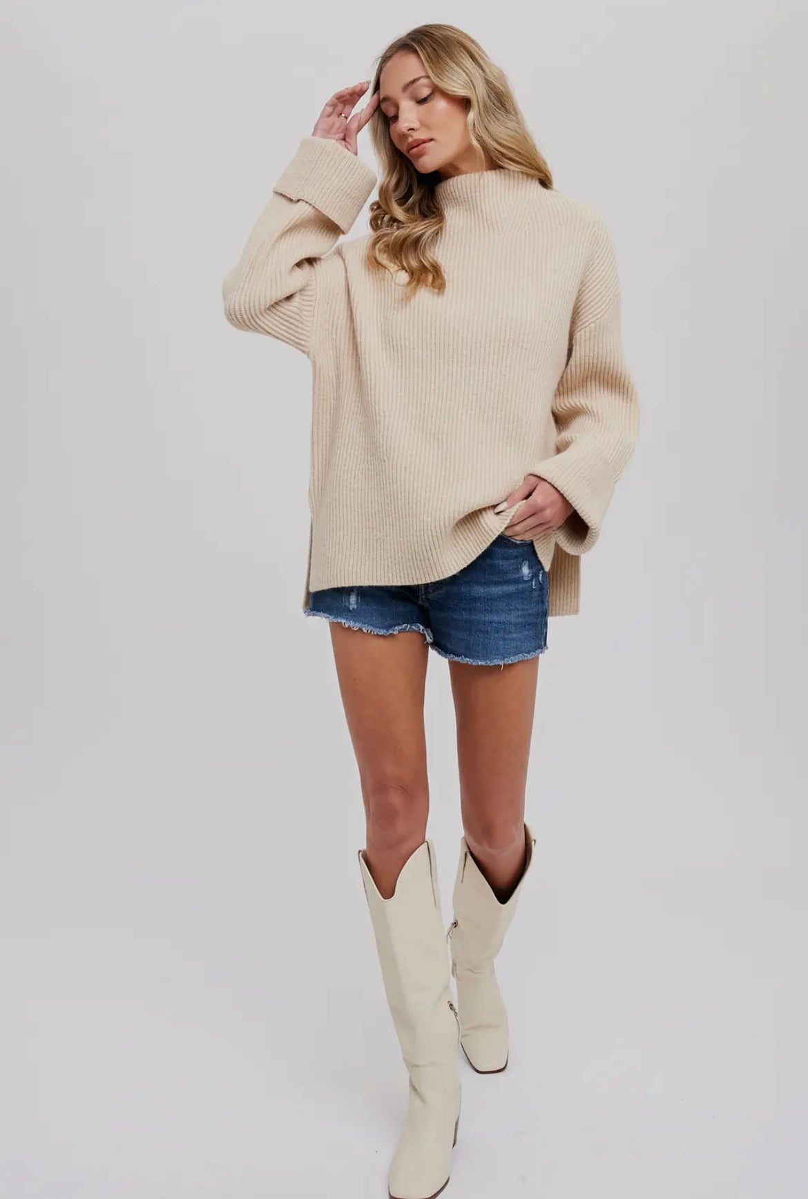 Oatmeal Funnel Neck Oversized Sweater