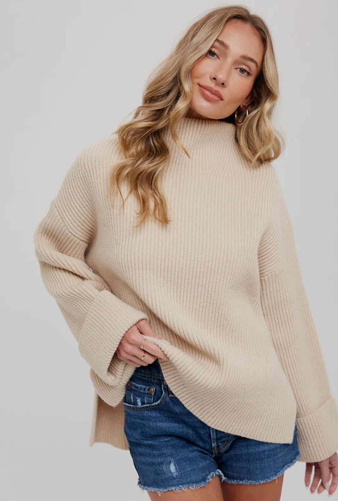 Oatmeal Funnel Neck Oversized Sweater