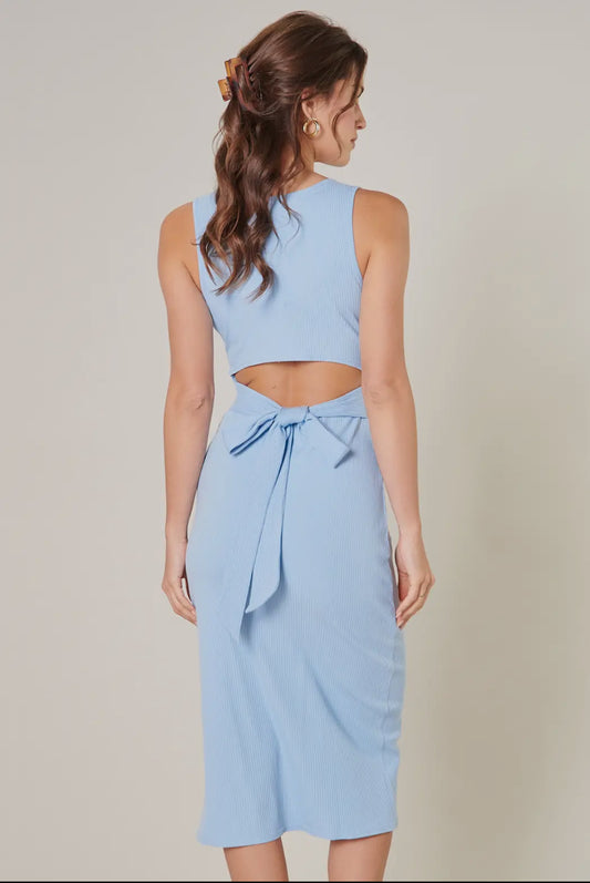 Blue Bow Tie Cut Out Midi Dress