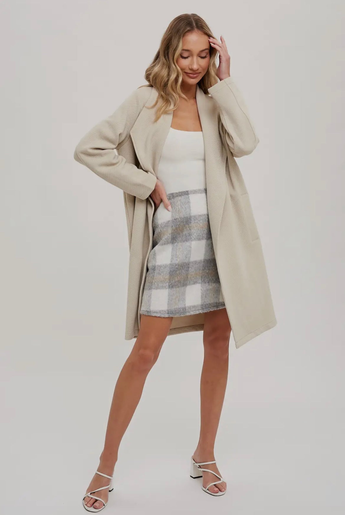 Oatmeal Draped Open Front Coat Jacket