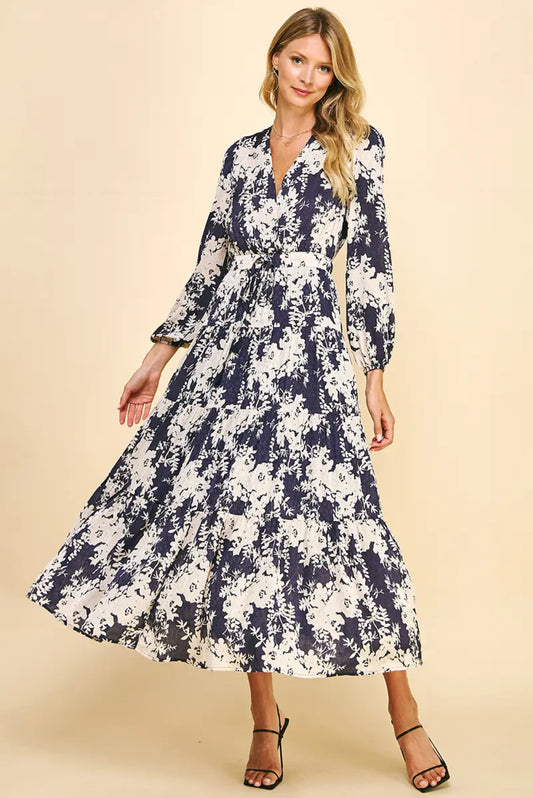 Deep Violet V-Neck Floral Maxi Dress