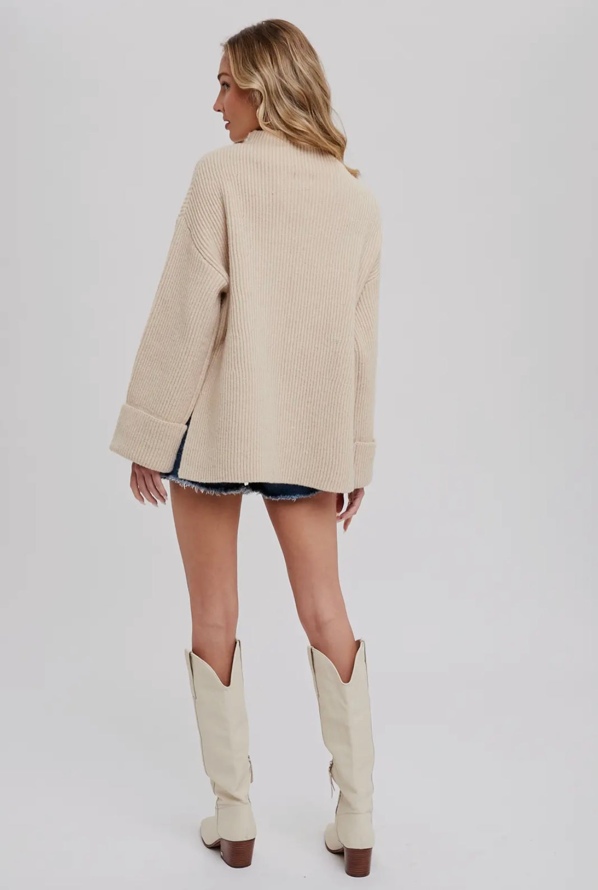 Oatmeal Funnel Neck Oversized Sweater