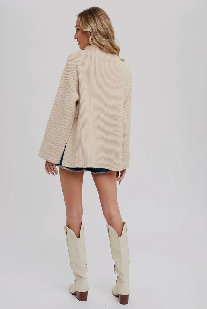 Oatmeal Funnel Neck Oversized Sweater