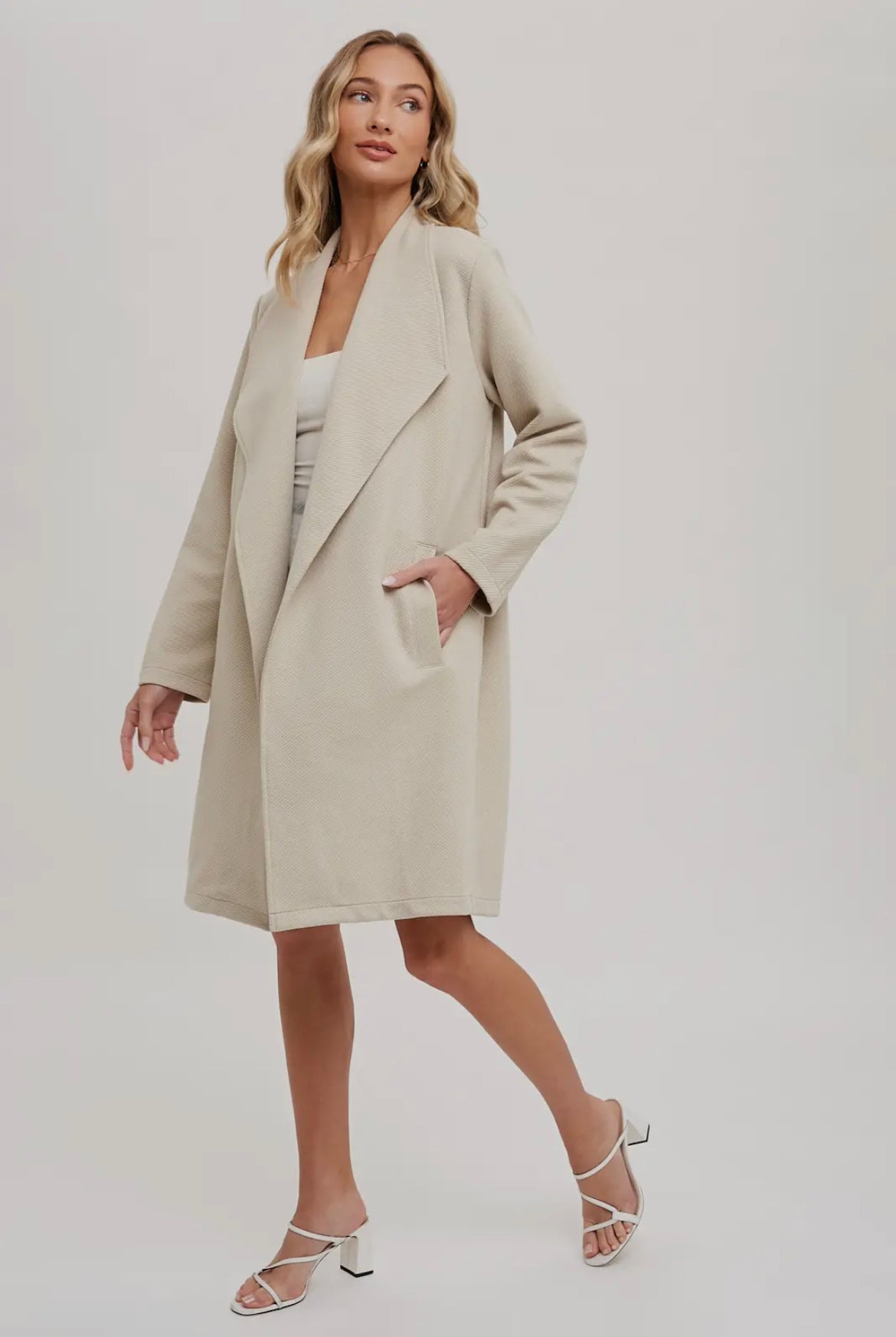 Oatmeal Draped Open Front Coat Jacket