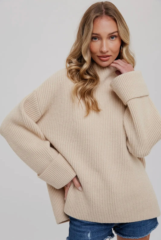 Oatmeal Funnel Neck Oversized Sweater