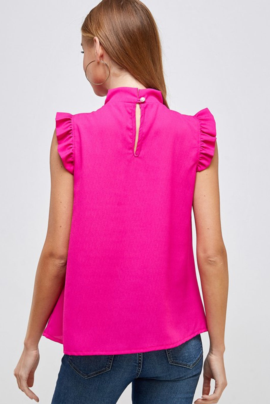 Hot Pink Ruffle Neck & Sleeve Top