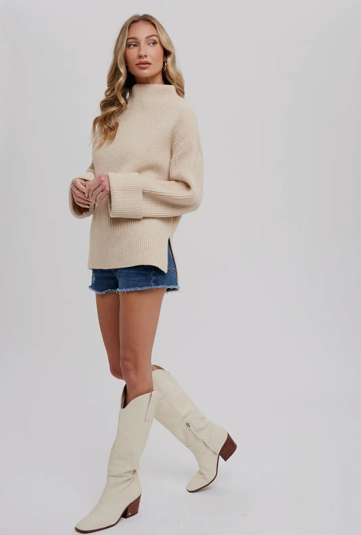 Oatmeal Funnel Neck Oversized Sweater