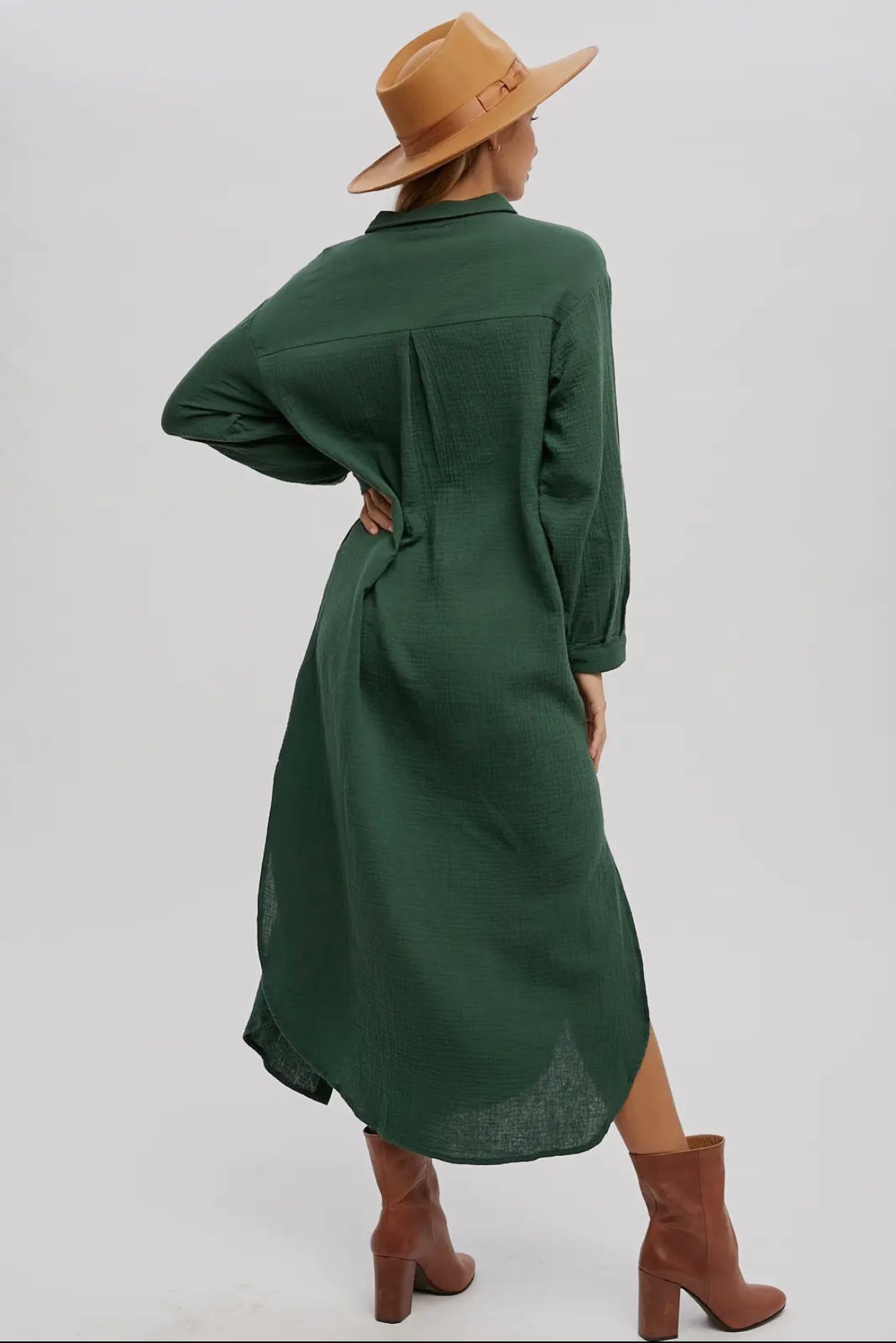 Hunter Green Button Up Maxi Shirt Dress with Pockets