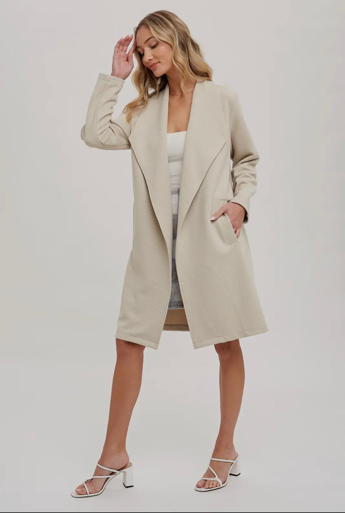 Oatmeal Draped Open Front Coat Jacket