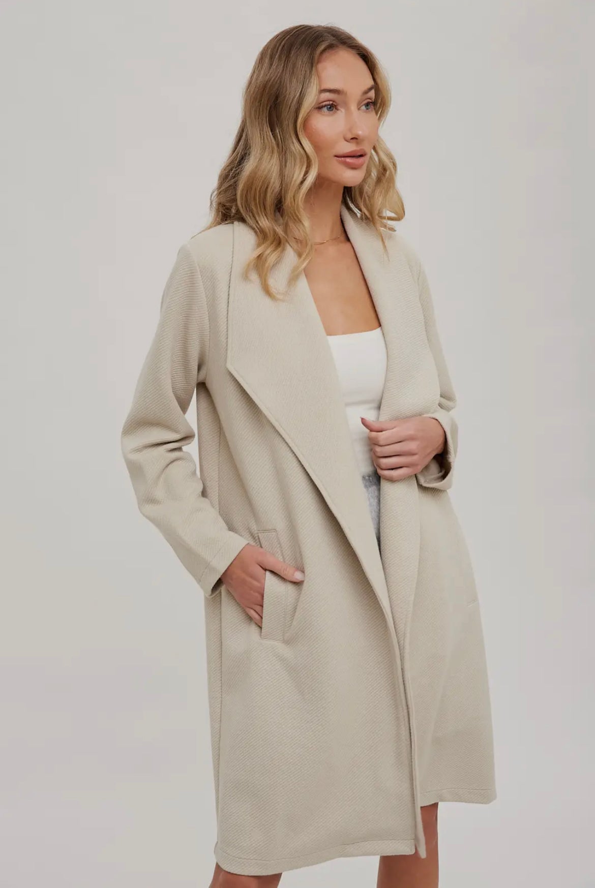 Oatmeal Draped Open Front Coat Jacket