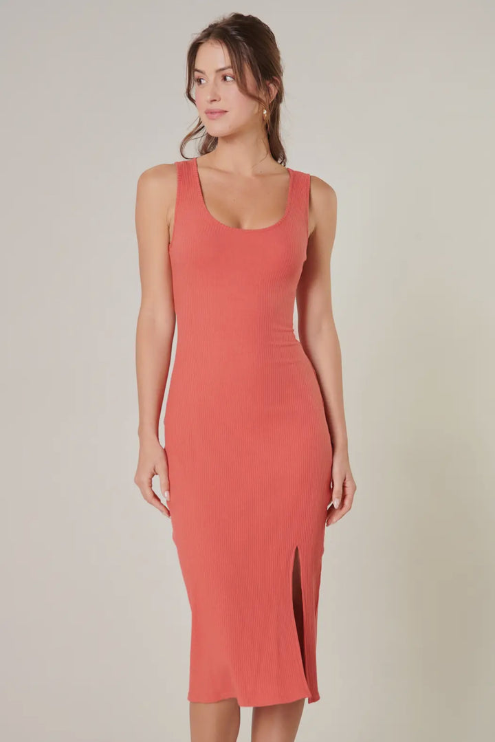 Brick Bow Tie Cut Out Midi Dress