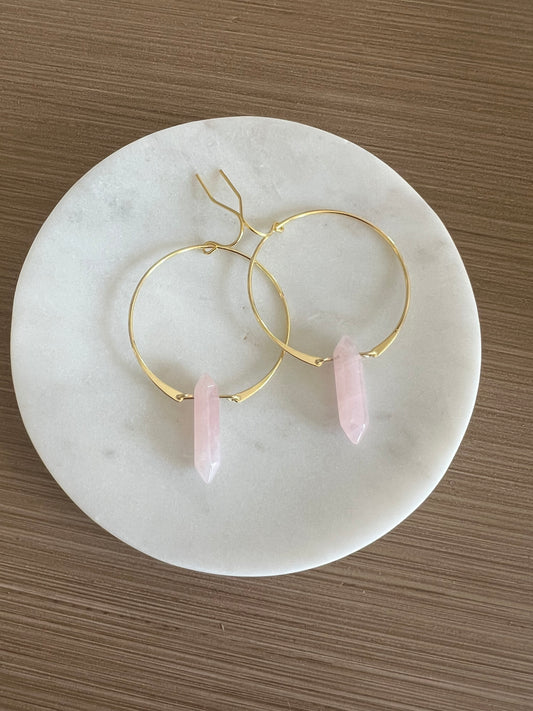 Rose Quartz Hoop Earrings