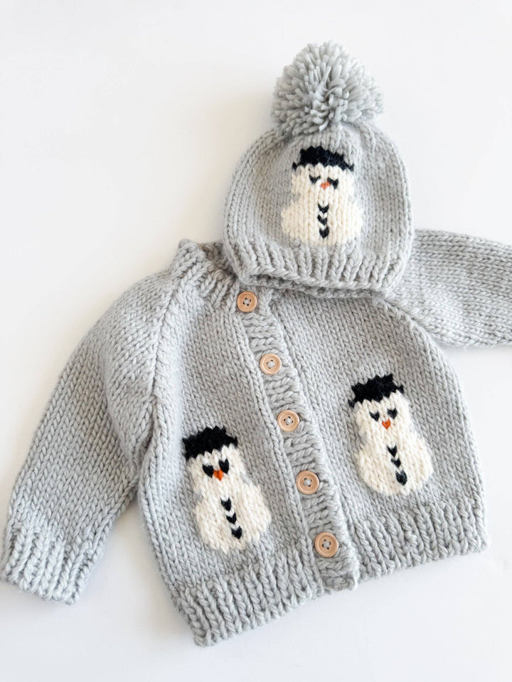 Hand Knit Snowman Baby/Toddler Cardigan -S; 12-24M