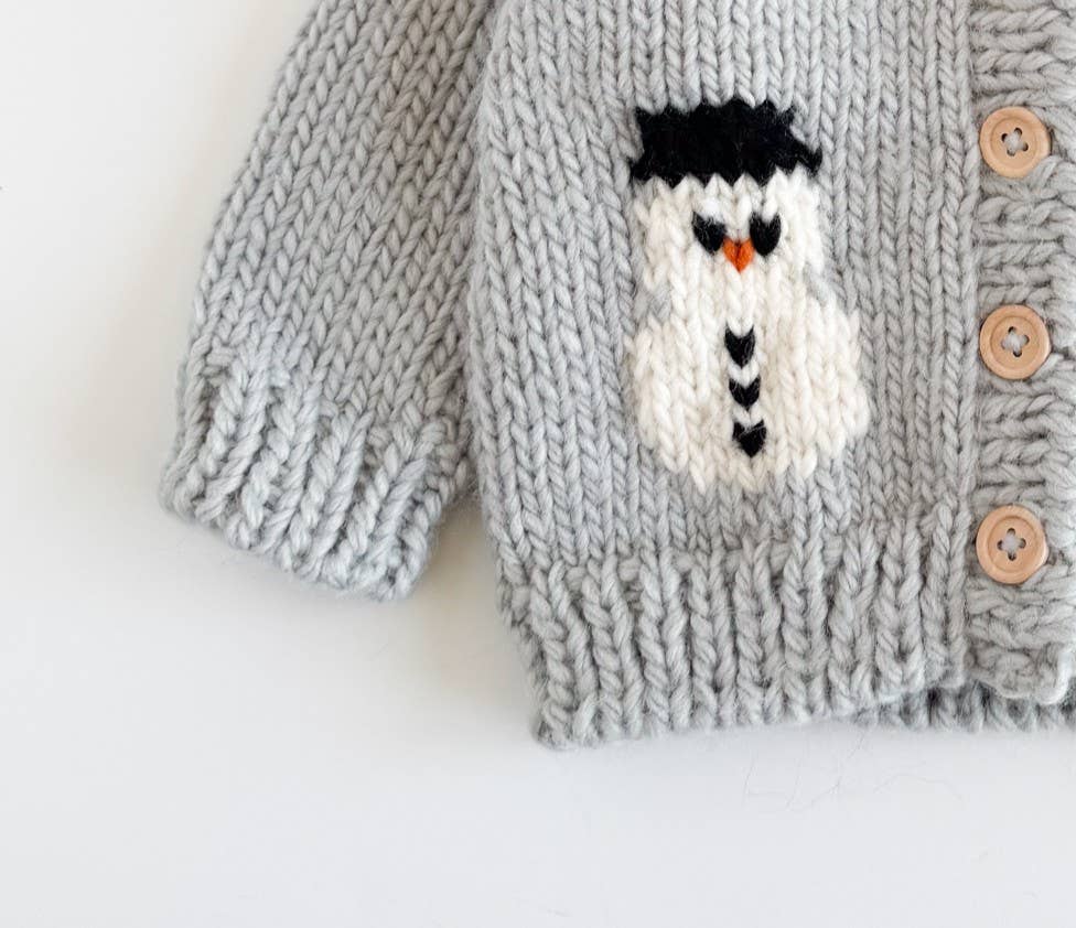 Hand Knit Snowman Baby/Toddler Cardigan -S; 12-24M