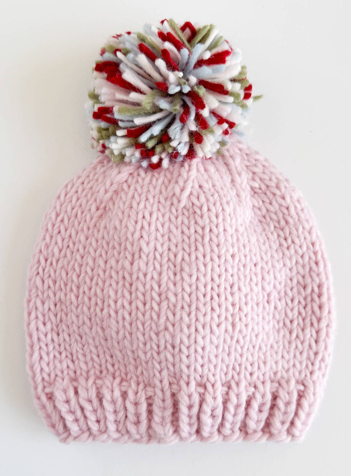 Hand Knit Pink “Merry” Baby/Toddler Hat-S; 6-24M