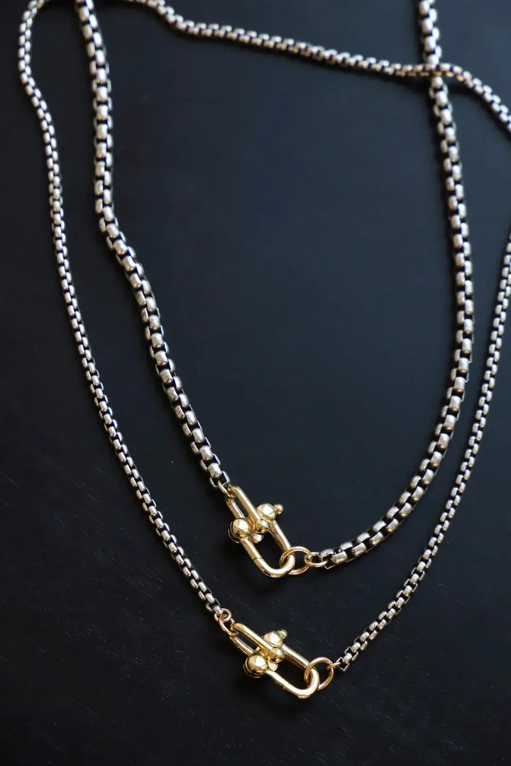 NOVA ROUND BOX CHAIN NECKLACE: SILVER/GOLD / Large