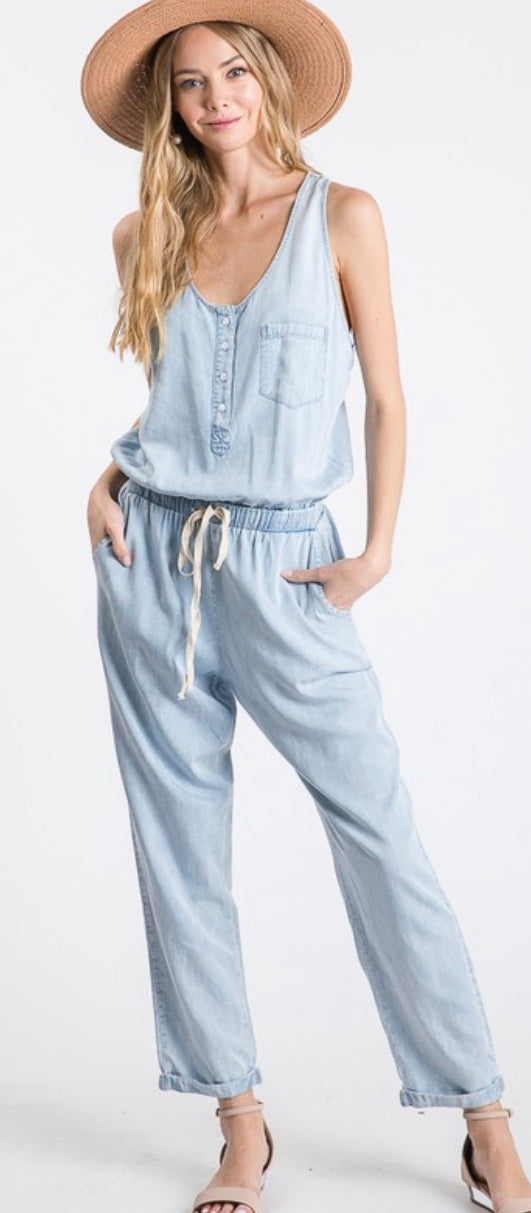 Denim Vintage Wash Chambray Jumpsuit