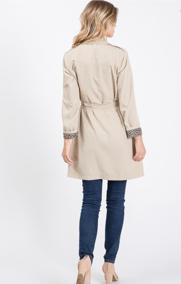 Taupe Leopard Cuff Trench Jacket