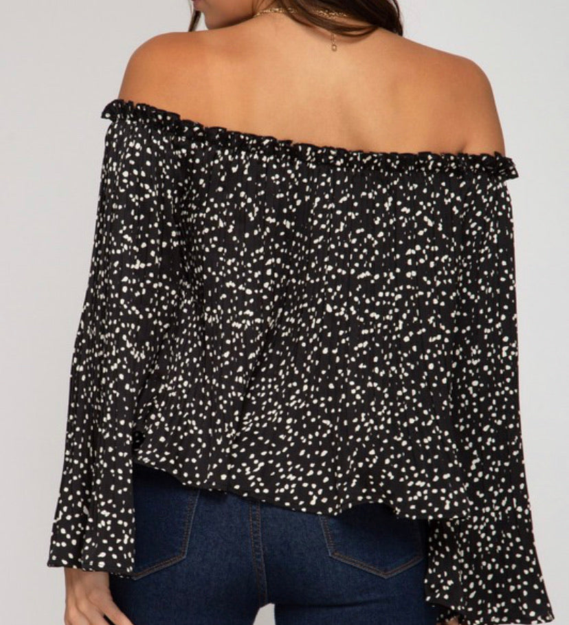 Black/White Polka Dot Off Shoulder Top