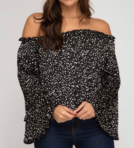 Black/White Polka Dot Off Shoulder Top