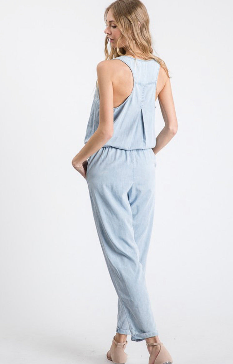 Denim Vintage Wash Chambray Jumpsuit